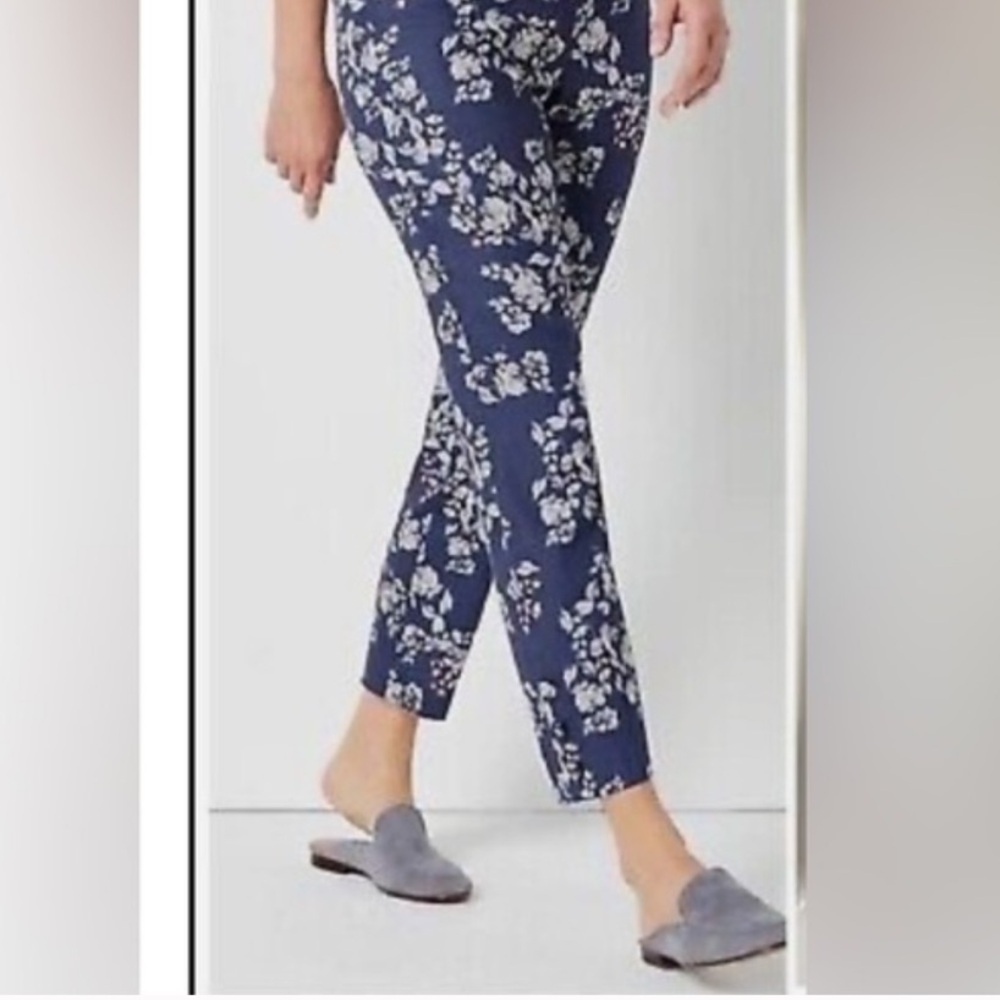 J.Jill Linen Stretch Floral Blue Pants Sz XL